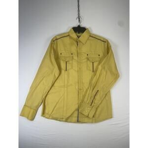 DE NIKO Shirt Mens XL Yellow Long Sleeve Button Up Pockets Casual Cotton